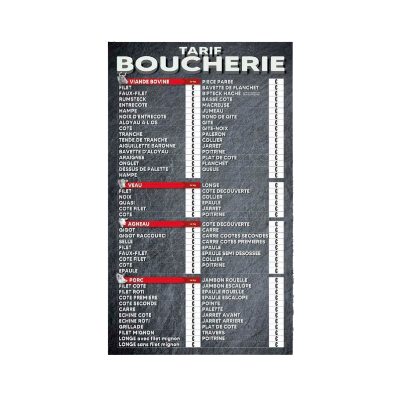 Ardoise tarif boucherie