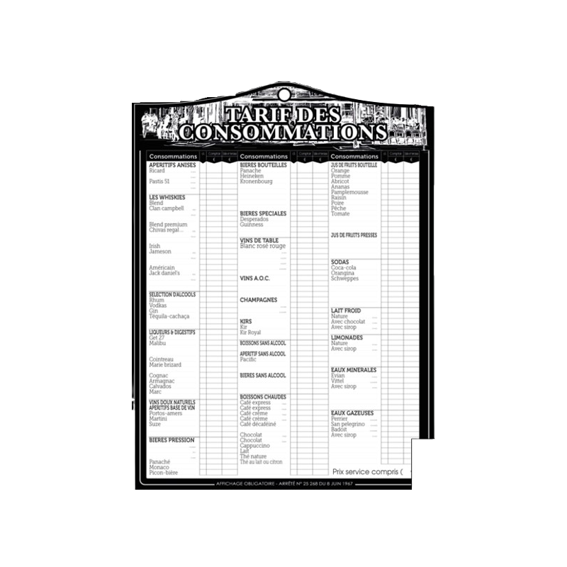 Tarif des consommations Eco