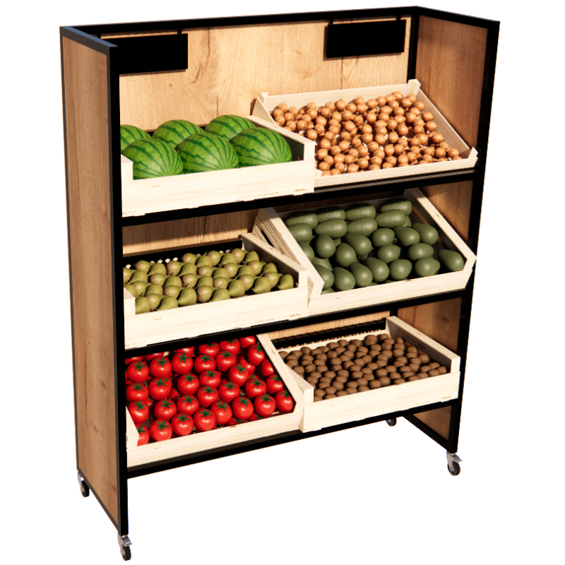 Étal fruits et légumes étroit acier et bois