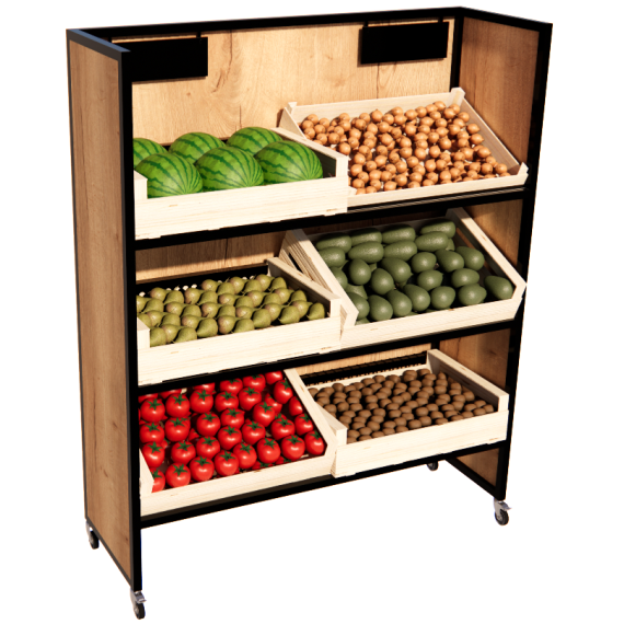 Étal fruits et légumes étroit acier et bois