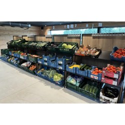 Étal fruits et légumes acier et bois sur roulettes