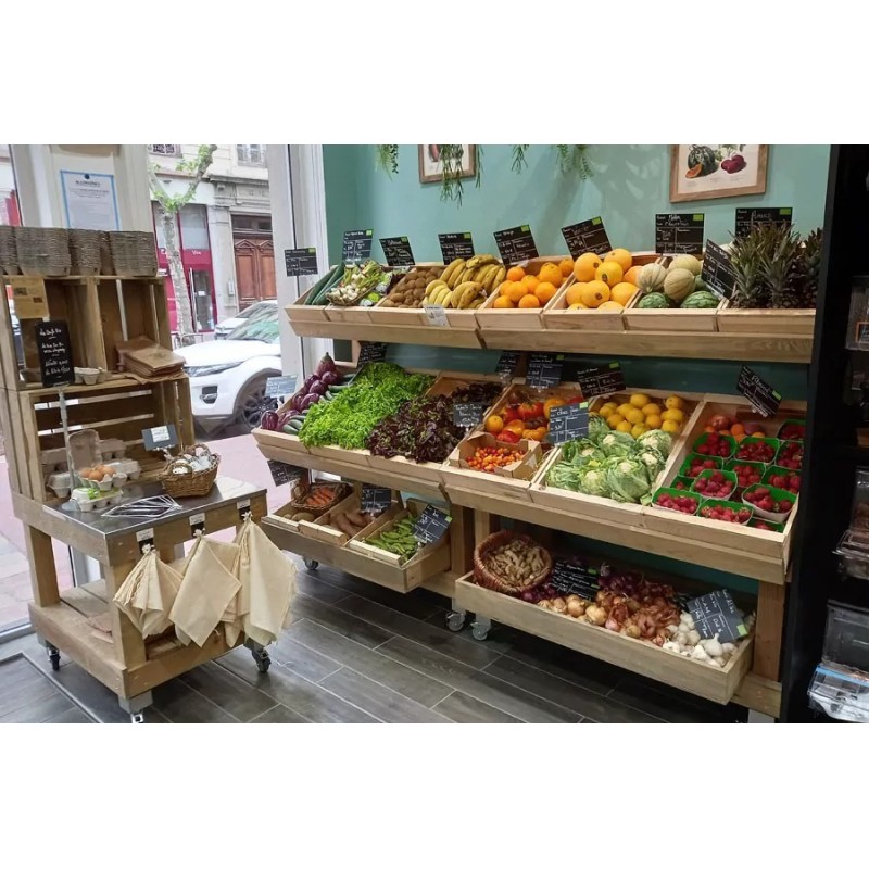Présentoir fruits et légumes bois - Mobilier magasin bio