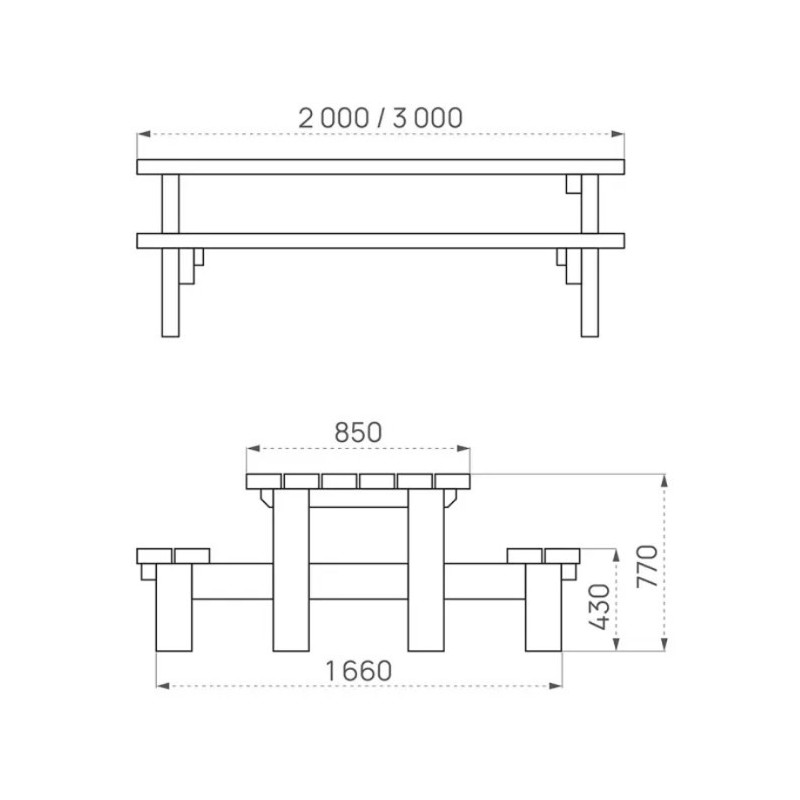 Table de pique-nique CAMPAGNARDE en bois pour 6 à 8 personnes