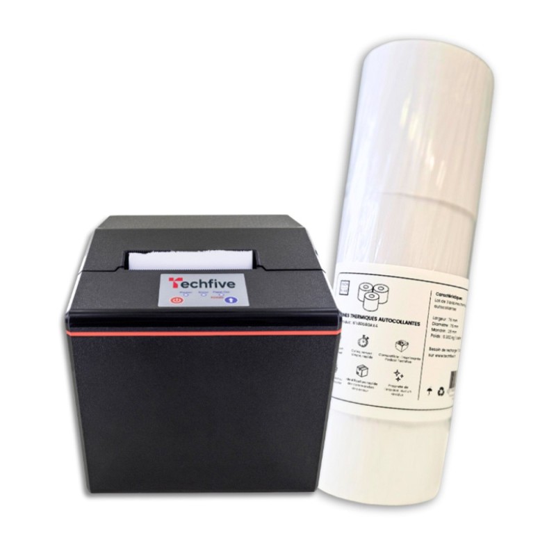 Pack imprimante thermique autocollante 80 mm avec 3 bobines