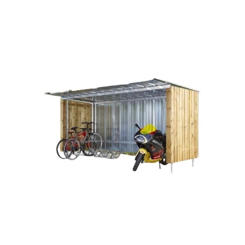 Abri extérieur multi usages tôle et bois pour vélos, motos | Agenc-Mag