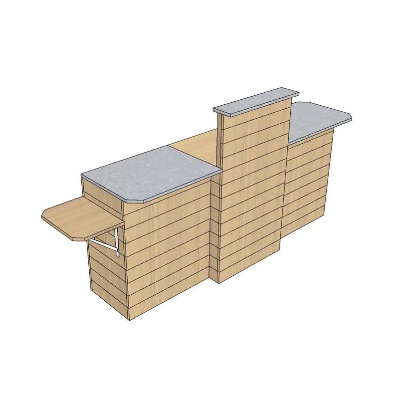 Meuble d'encaissement en ligne tout en bois avec plateau bois ou inox